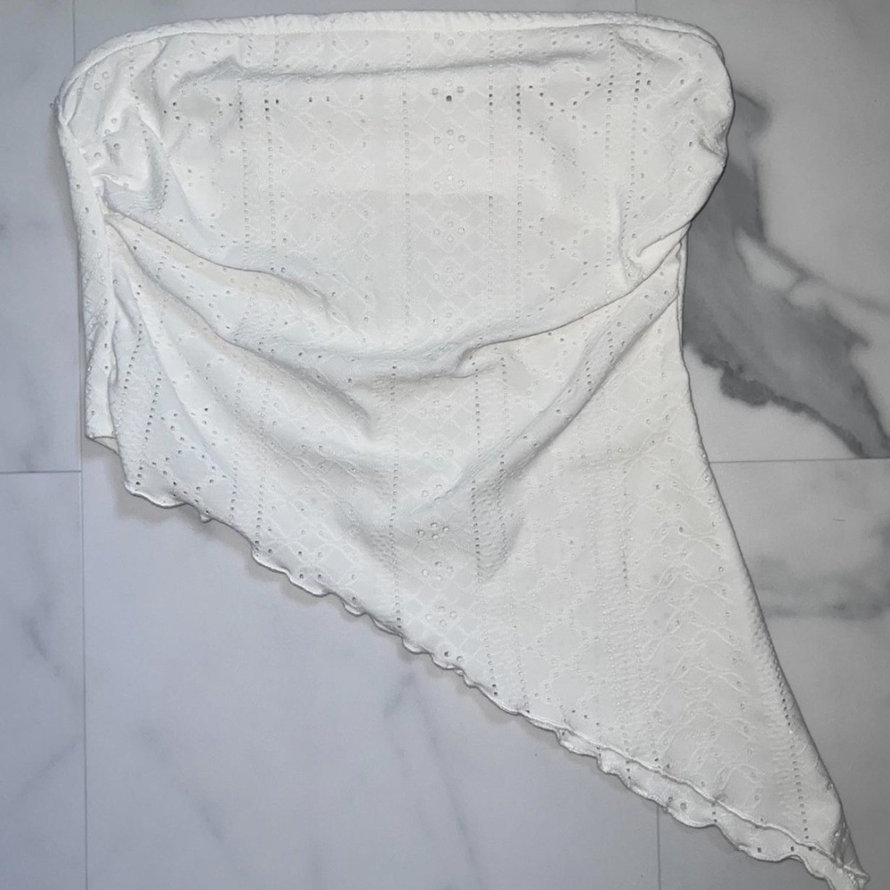 White Eyelet Asymmetrical Top
